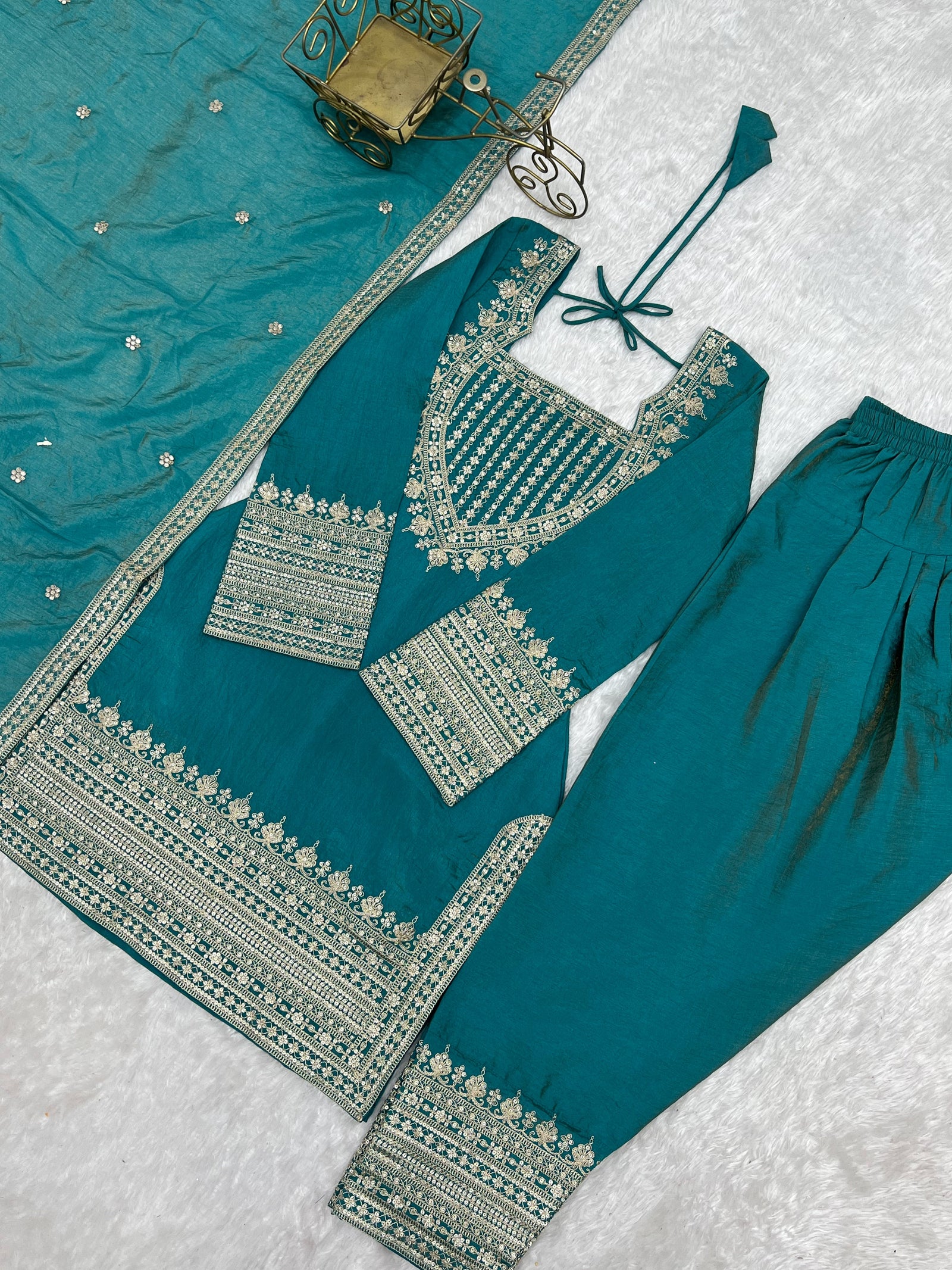 Sky Blue Silk Farshi Shalwar Suit ClothsVilla