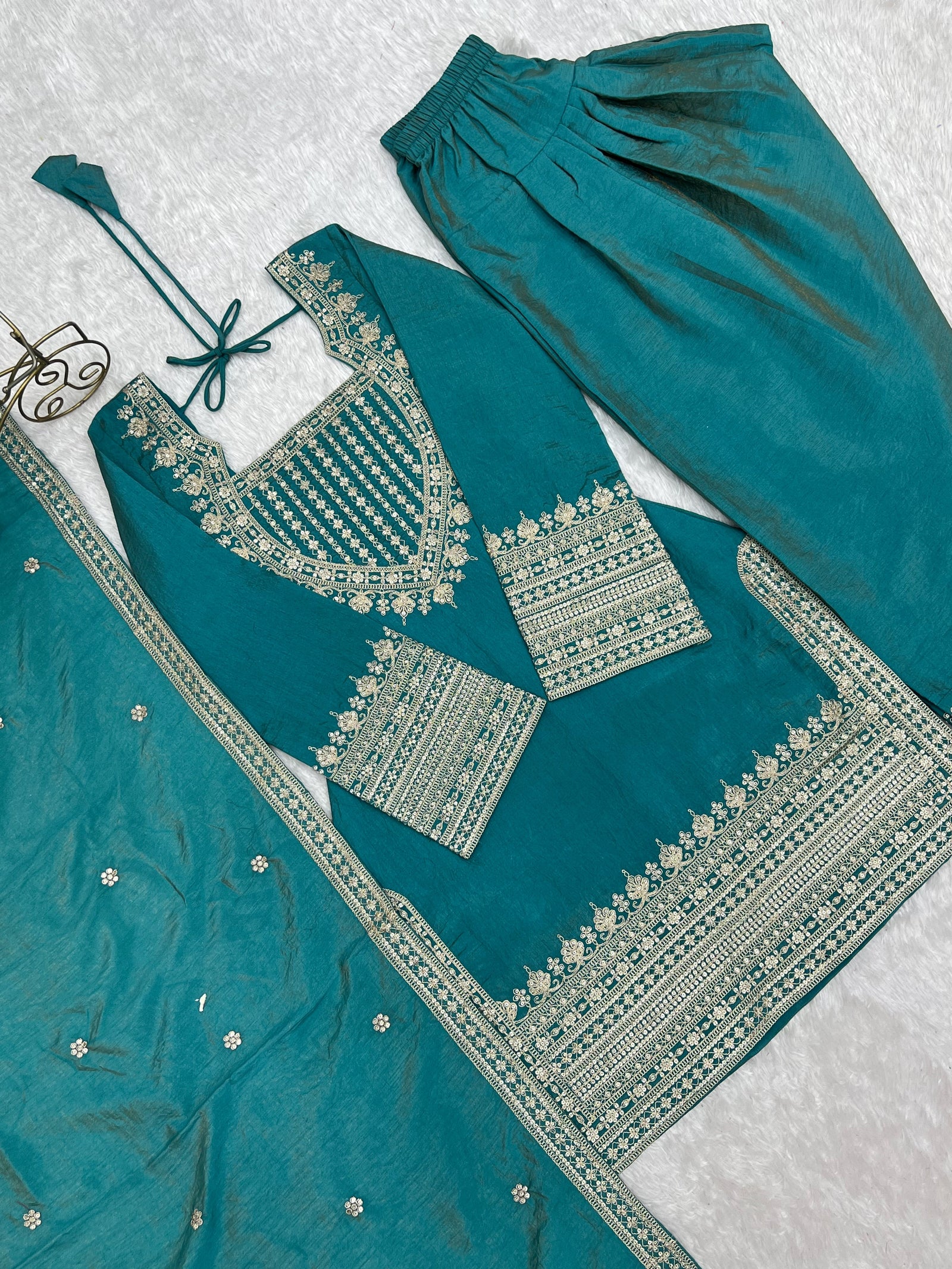 Sky Blue Silk Farshi Shalwar Suit ClothsVilla