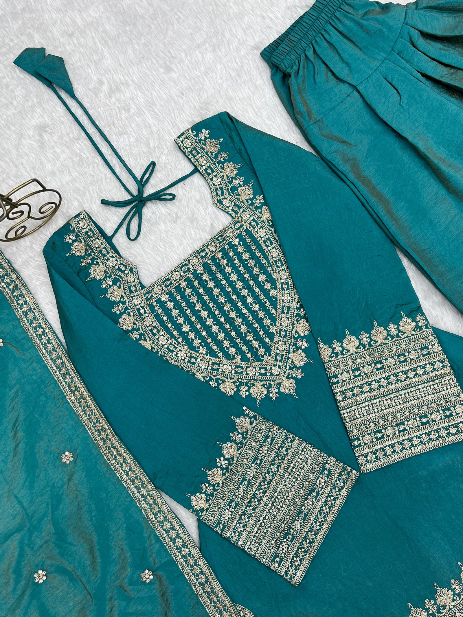 Sky Blue Silk Farshi Shalwar Suit ClothsVilla