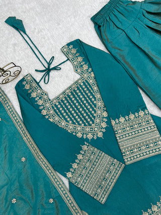 Sky Blue Silk Farshi Shalwar Suit ClothsVilla