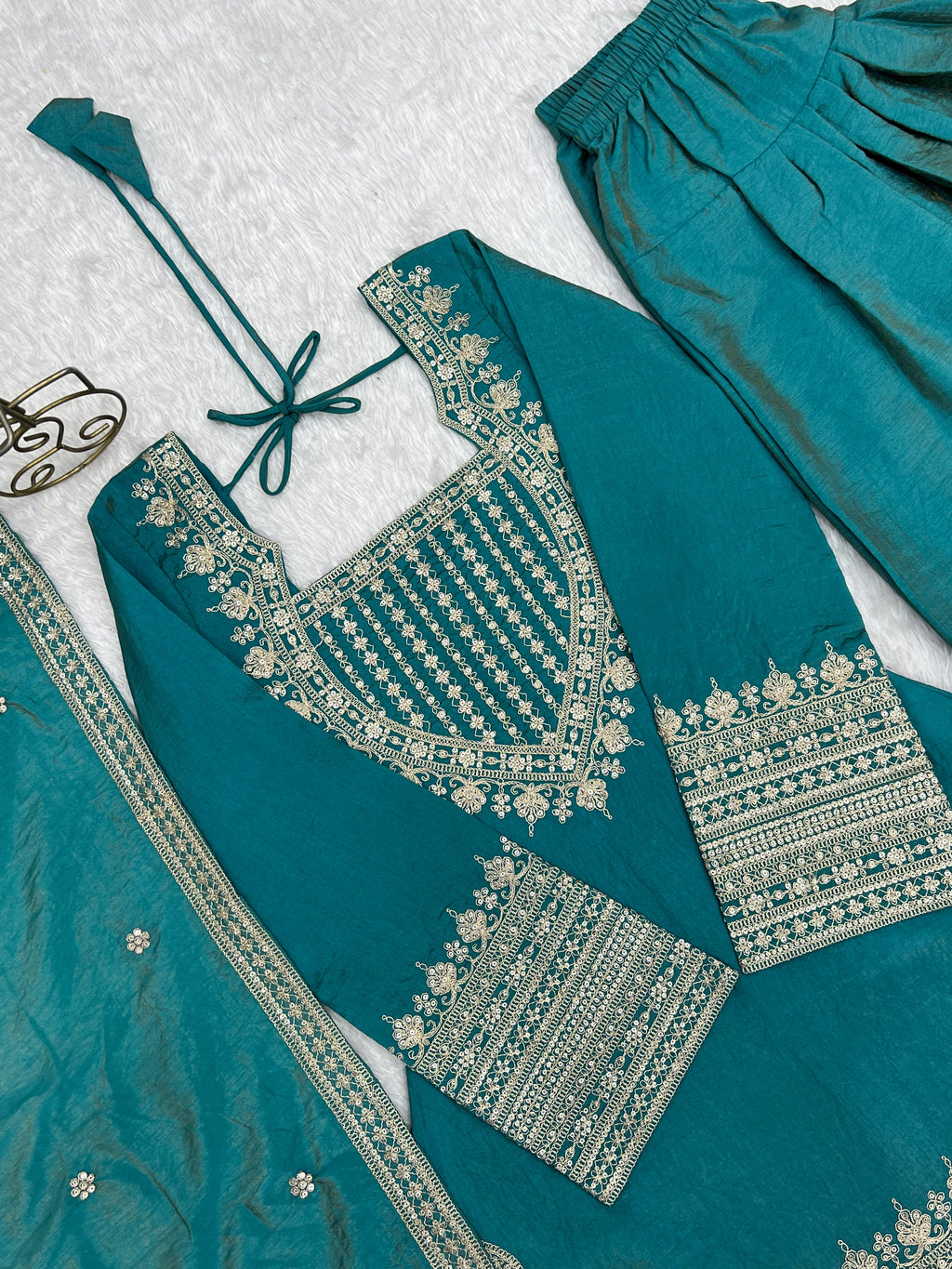 Sky Blue Silk Farshi Shalwar Suit ClothsVilla
