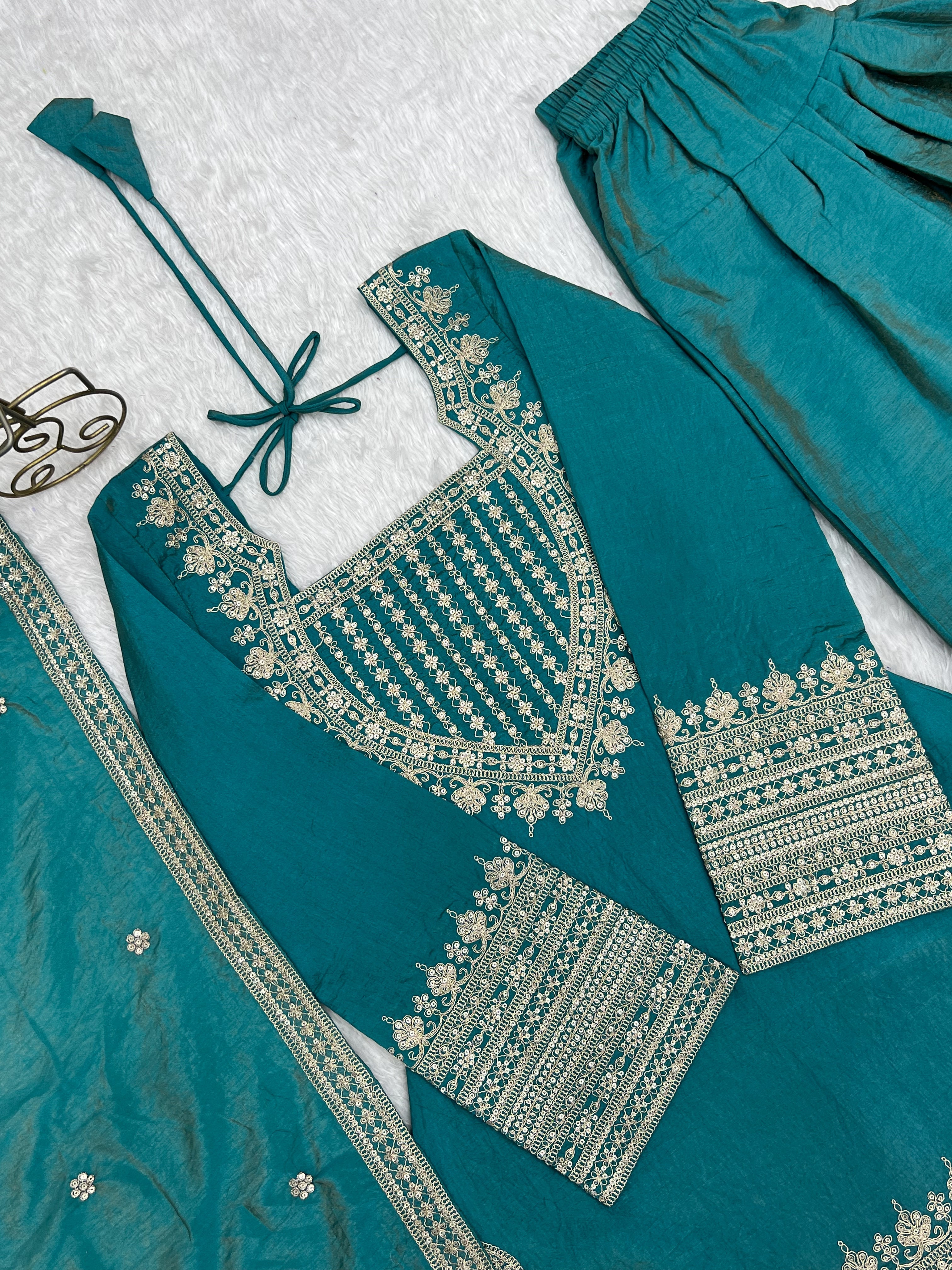 Sky Blue Silk Farshi Shalwar Suit ClothsVilla