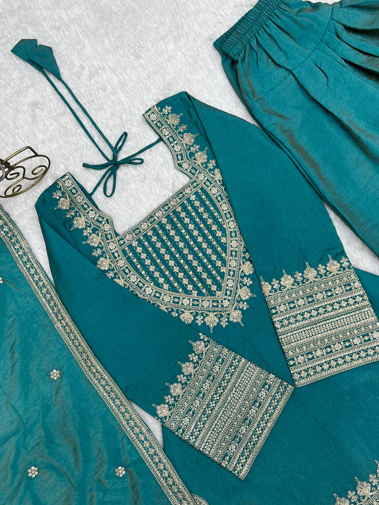 Sky Blue Silk Farshi Shalwar Suit ClothsVilla