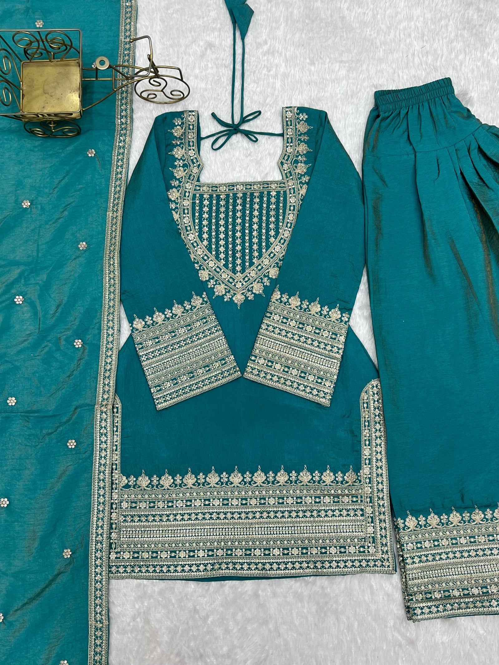 Sky Blue Silk Farshi Shalwar Suit ClothsVilla