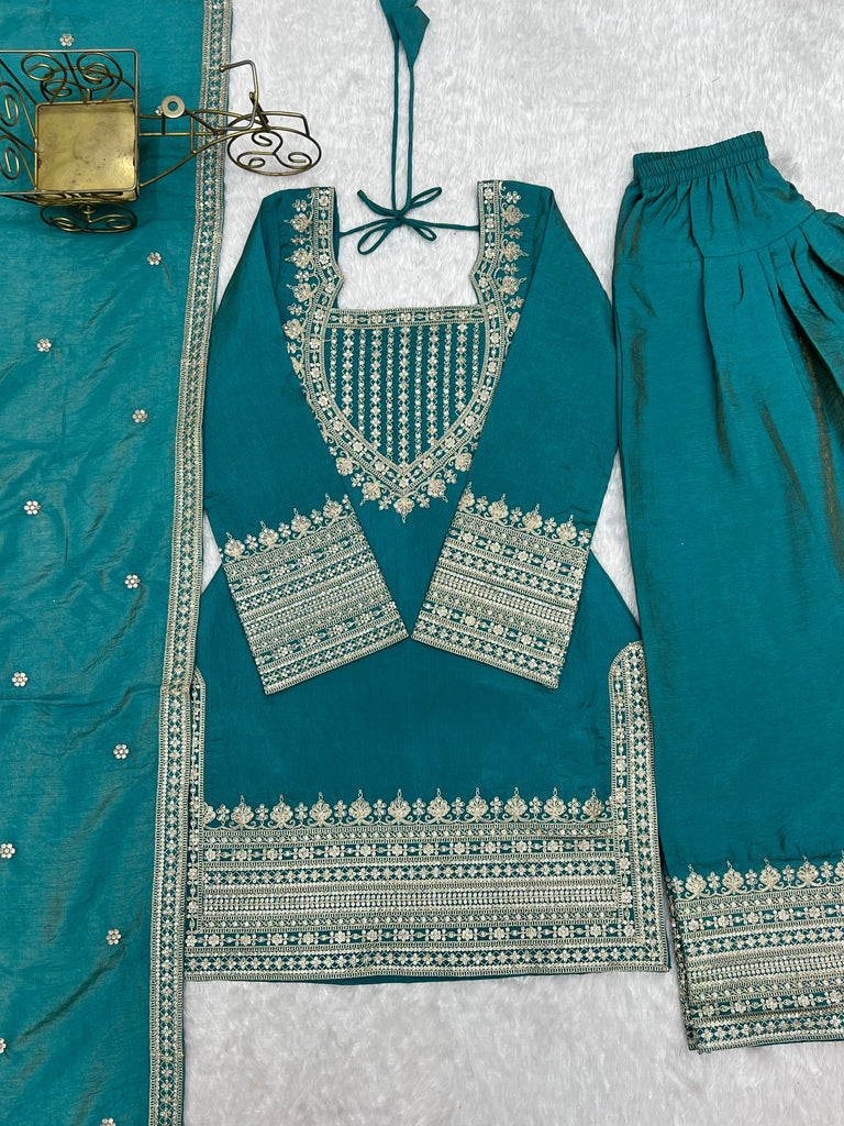 Sky Blue Silk Farshi Shalwar Suit ClothsVilla