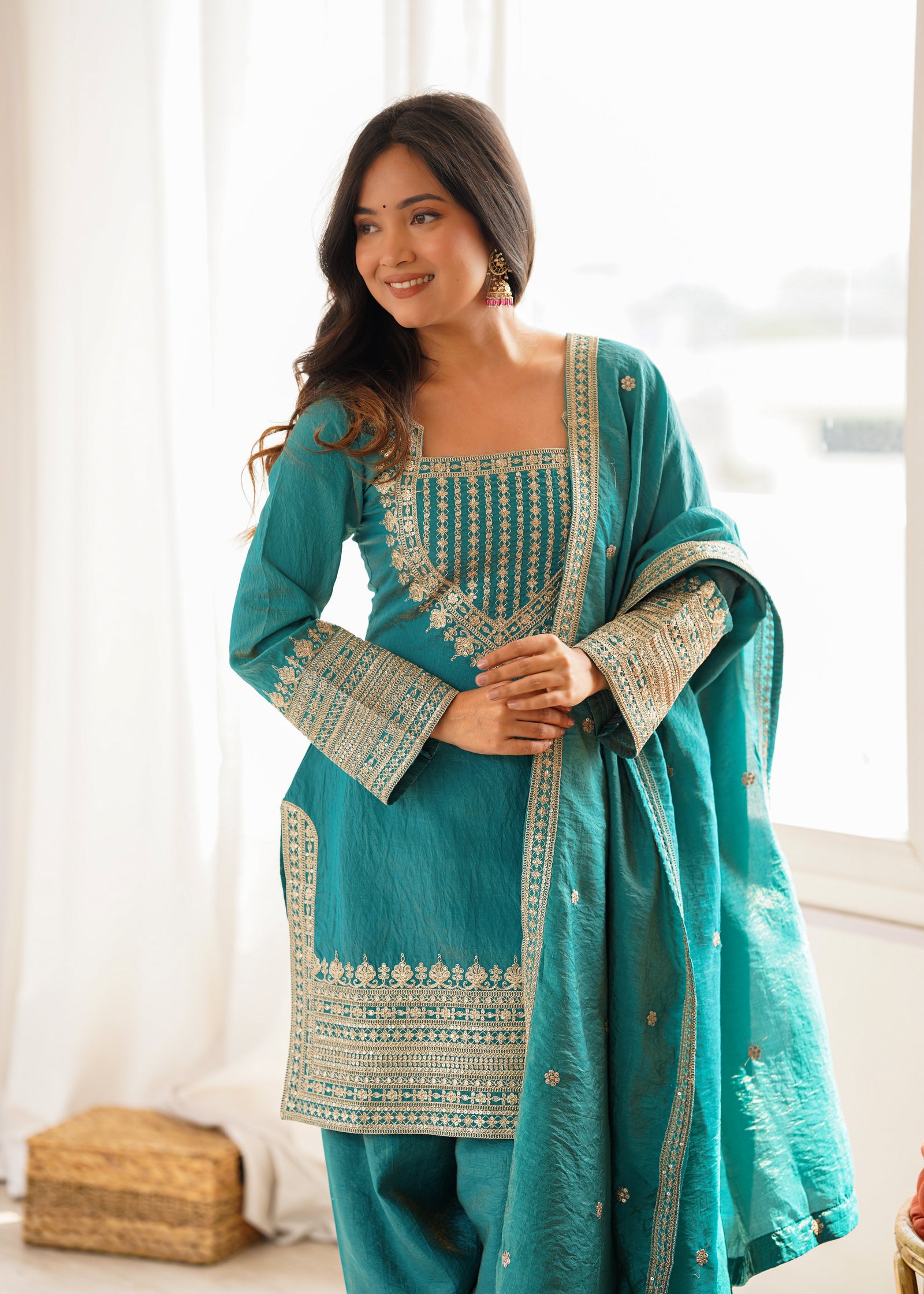 Sky Blue Silk Farshi Shalwar Suit ClothsVilla