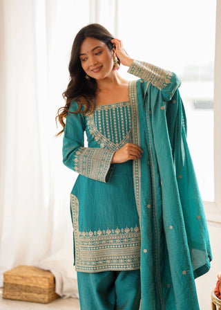 Sky Blue Silk Farshi Shalwar Suit ClothsVilla