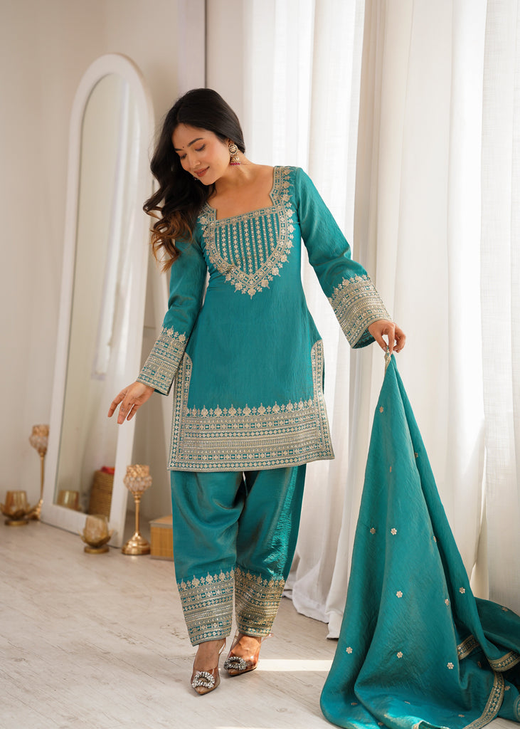 Sky Blue Silk Farshi Shalwar Suit ClothsVilla