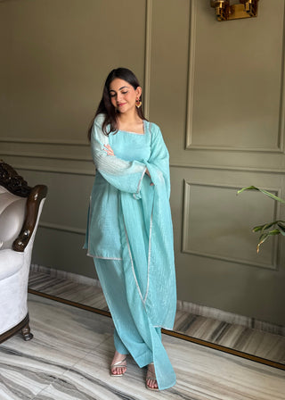 Sky Blue Silk Kurta Salwar Set ClothsVilla