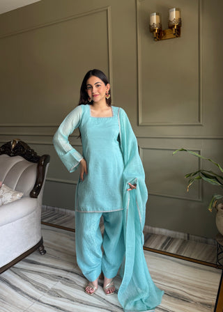 Sky Blue Silk Kurta Salwar Set ClothsVilla