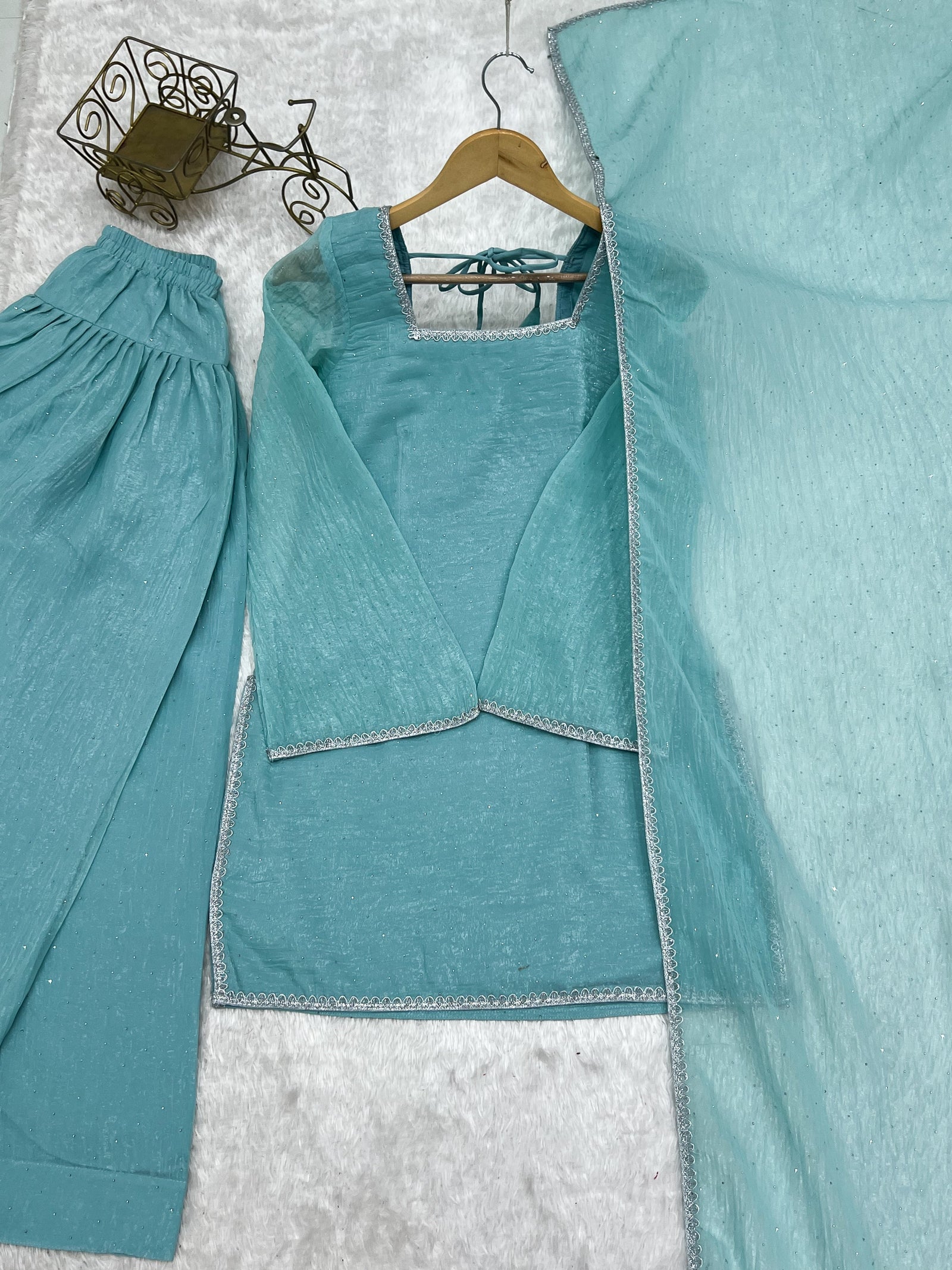 Sky Blue Silk Kurta Salwar Set ClothsVilla