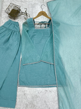 Sky Blue Silk Kurta Salwar Set ClothsVilla