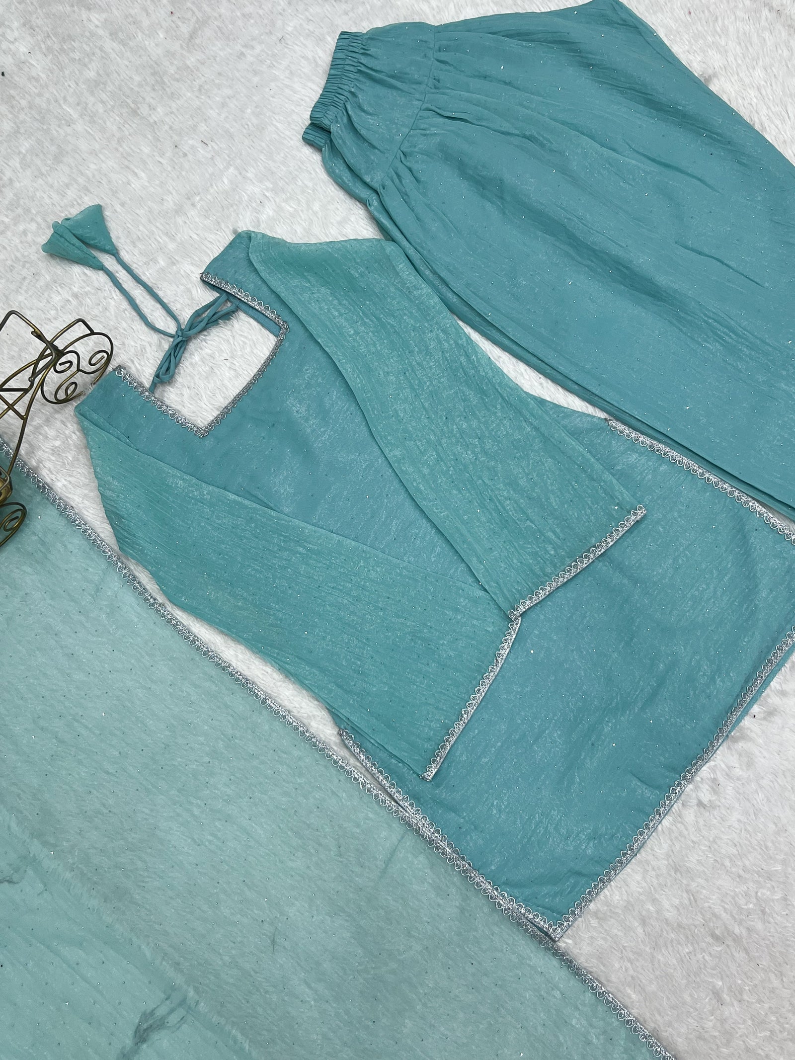 Sky Blue Silk Kurta Salwar Set ClothsVilla