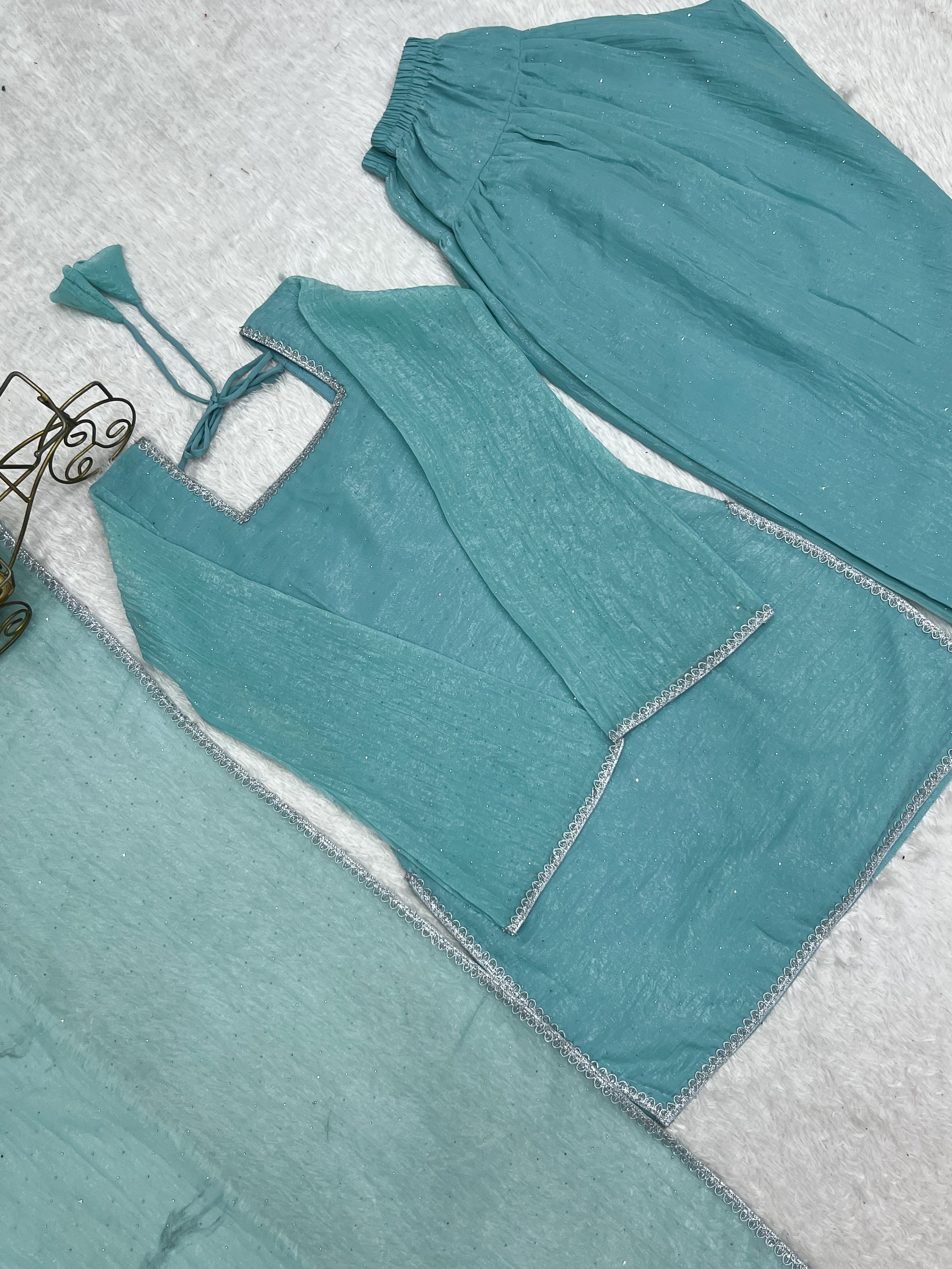 Sky Blue Silk Kurta Salwar Set ClothsVilla