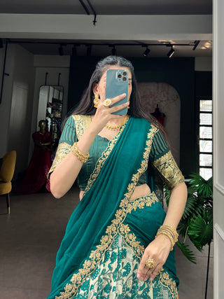 Sky Blue Silk Printed Lehenga ClothsVilla