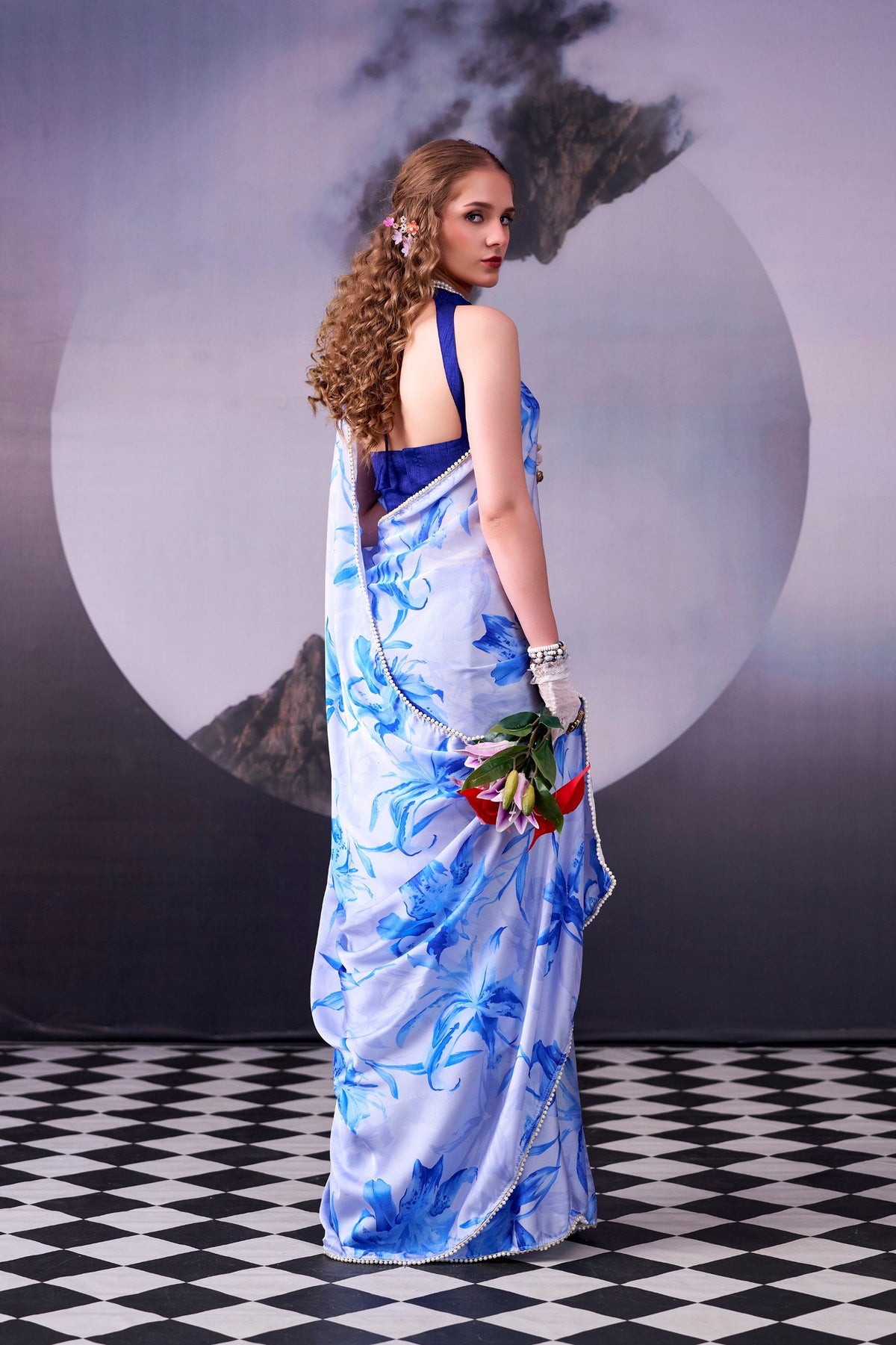 Sky Blue Silk Saree Pearl Border ClothsVilla