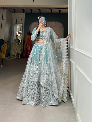 Sky Blue Starlight Sequin Net Lehenga Choli - Embody Radiance & Celebrate in Style ClothsVilla