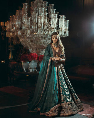 Sky Blue Steal the Spotlight — Mulmul Silk & Velvet Lehenga Set with Sequins & Zari Work ClothsVilla