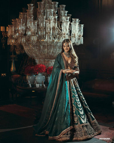 Sky Blue Steal the Spotlight — Mulmul Silk & Velvet Lehenga Set with Sequins & Zari Work ClothsVilla