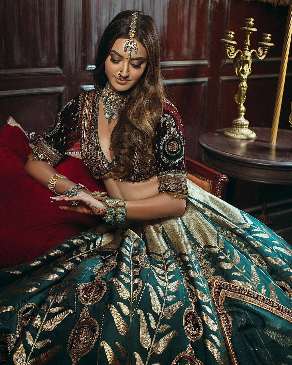 Sky Blue Steal the Spotlight — Mulmul Silk & Velvet Lehenga Set with Sequins & Zari Work ClothsVilla