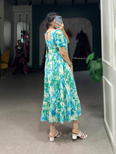 Load image into Gallery viewer, Sky Blue Three-Layered Ethnic Rayon Frock with Elegant Foil Print ClothsVilla