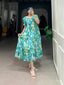 Sky Blue Three-Layered Ethnic Rayon Frock with Elegant Foil Print ClothsVilla