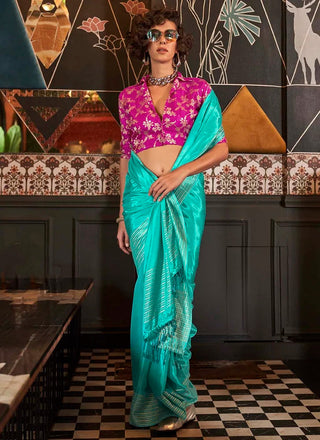 Sky Blue Timeless Blended Silk Saree – A Perfect Blend of Tradition & Elegance ClothsVilla