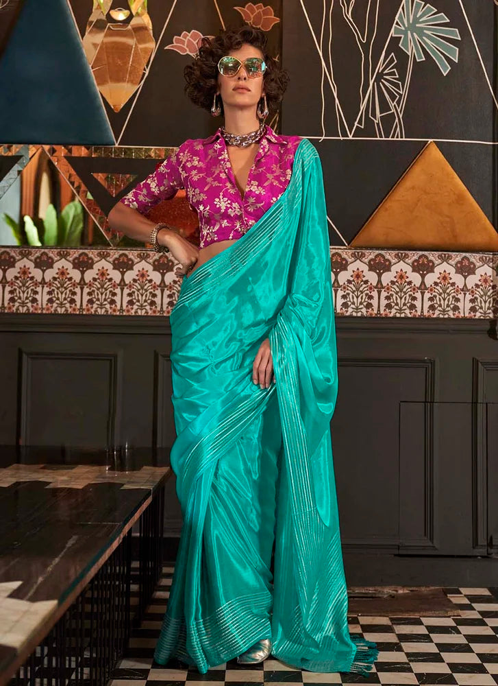 Sky Blue Timeless Blended Silk Saree – A Perfect Blend of Tradition & Elegance ClothsVilla