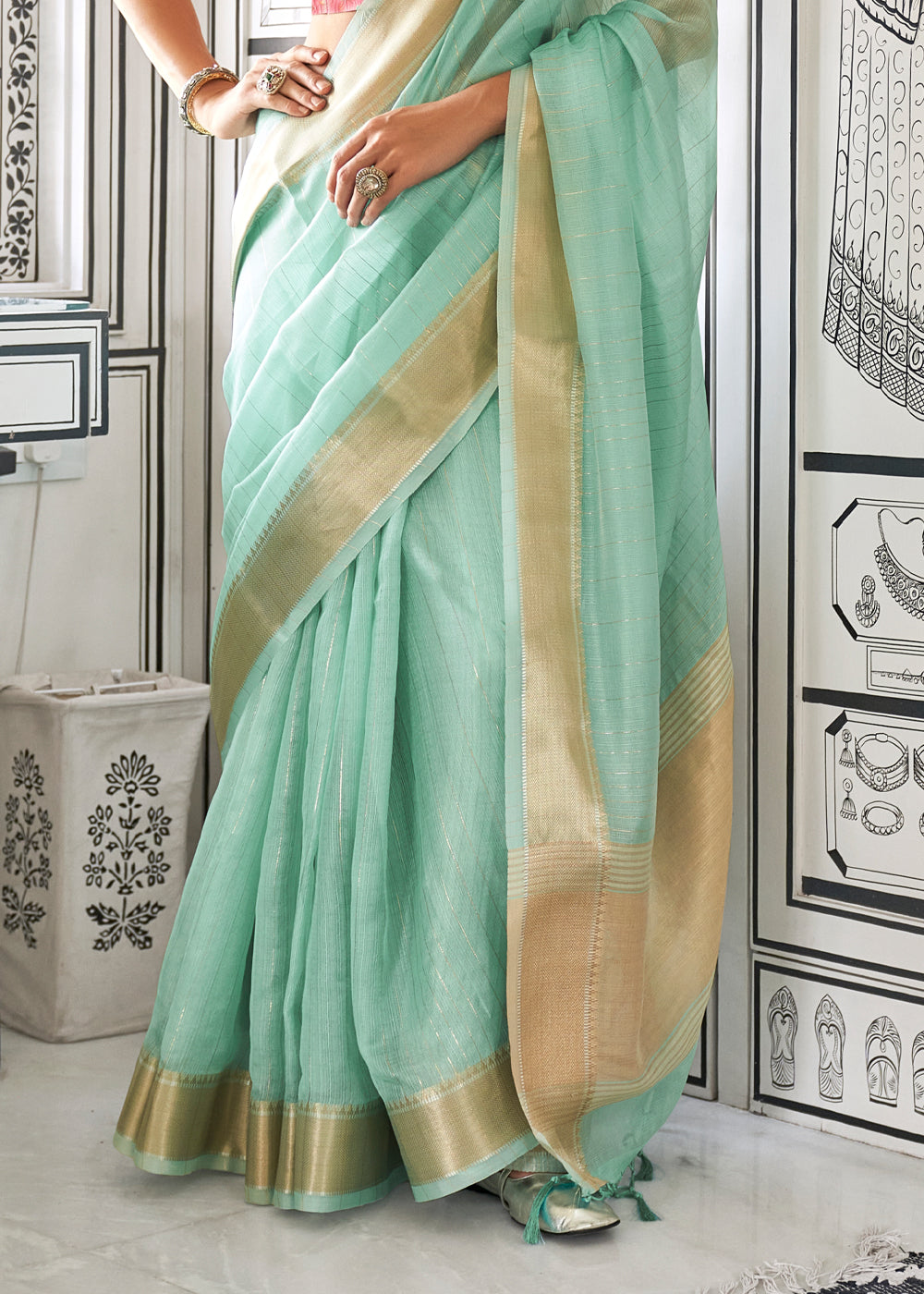 Sky Blue Timeless Elegance Moss Chiffon Silk Saree – Grand & Bestselling Design ClothsVilla