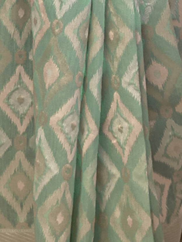 Sky Blue Traditional Linen Banarasi Saree with Unstitched Blouse Piece ClothsVilla