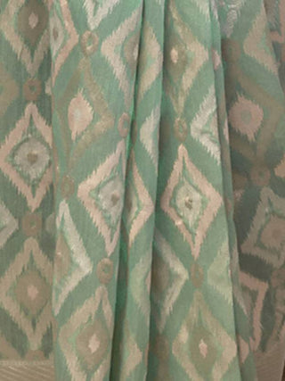Sky Blue Traditional Linen Banarasi Saree with Unstitched Blouse Piece ClothsVilla