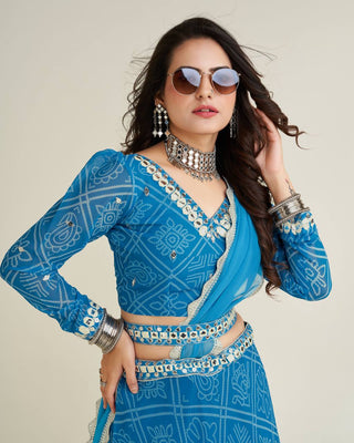 Sky Blue Wedding Glow – Exquisite Digital Print Georgette Lehenga Set ClothsVilla