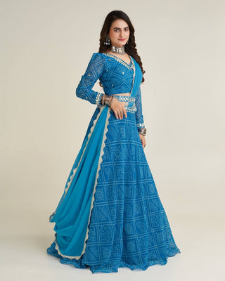 Sky Blue Wedding Glow – Exquisite Digital Print Georgette Lehenga Set ClothsVilla