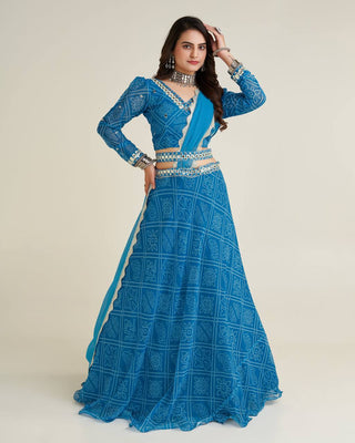 Sky Blue Wedding Glow – Exquisite Digital Print Georgette Lehenga Set ClothsVilla