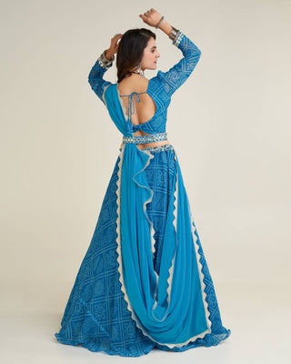 Sky Blue Wedding Glow – Exquisite Digital Print Georgette Lehenga Set ClothsVilla