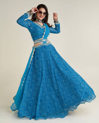 Sky Blue Wedding Glow – Exquisite Digital Print Georgette Lehenga Set ClothsVilla