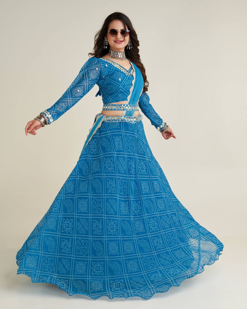 Sky Blue Wedding Glow – Exquisite Digital Print Georgette Lehenga Set ClothsVilla