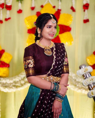 Sky Blue & Wine legant Jequrd Silk Semi-Stitched Lehenga Set with Stunning Dupatta ClothsVilla