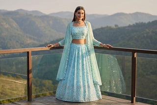 Sky Blue Zari Sparkle Designer Lehenga ClothsVilla