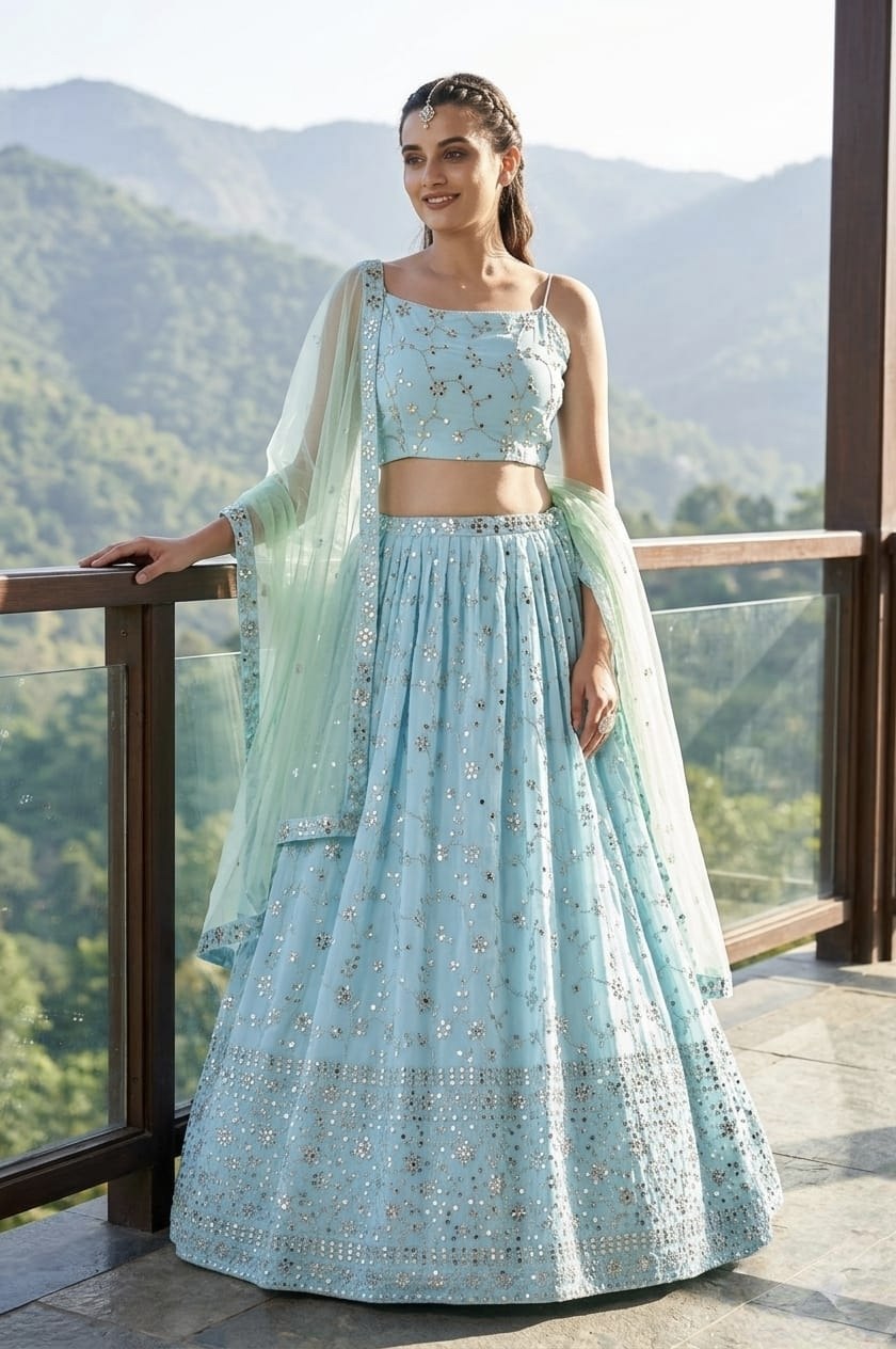 Sky Blue Zari Sparkle Designer Lehenga ClothsVilla