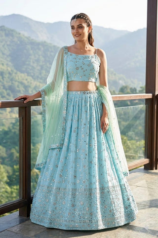 Sky Blue Zari Sparkle Designer Lehenga ClothsVilla