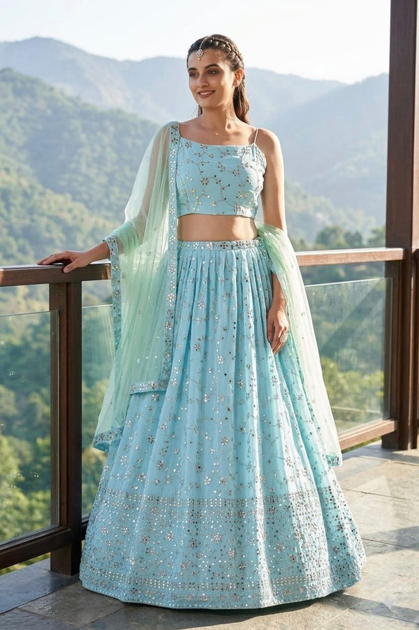 Sky Blue Zari Sparkle Designer Lehenga ClothsVilla