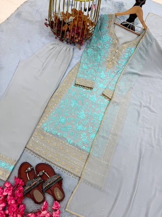 Sky Embroidered Kurta Palazzo Set ClothsVilla