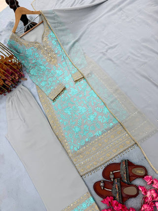 Sky Embroidered Kurta Palazzo Set ClothsVilla
