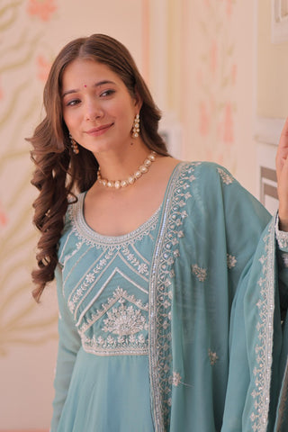 Sky Georgette Sequins Embroidered Gown ClothsVilla