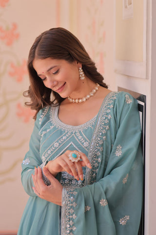 Sky Georgette Sequins Embroidered Gown ClothsVilla