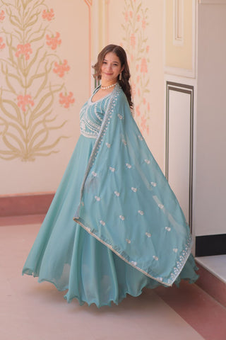 Sky Georgette Sequins Embroidered Gown ClothsVilla