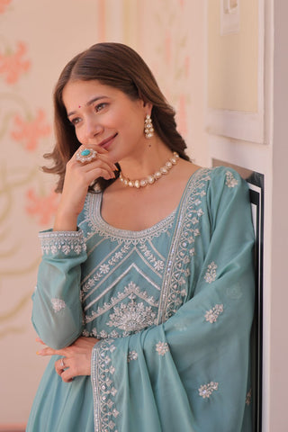 Sky Georgette Sequins Embroidered Gown ClothsVilla