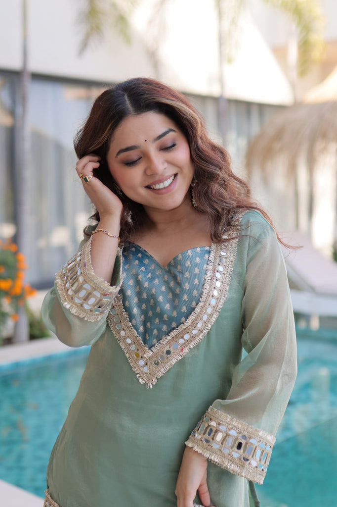 Sky Mirror Work Top Pant Set with Batwa ClothsVilla