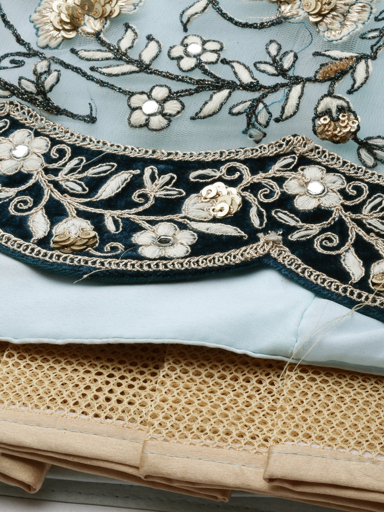 Sky - Net Floral Work Semi-Stitched Lehenga Clothsvilla